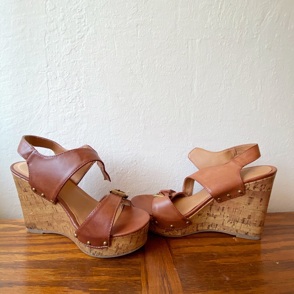 Cork Strap Platform Wedges